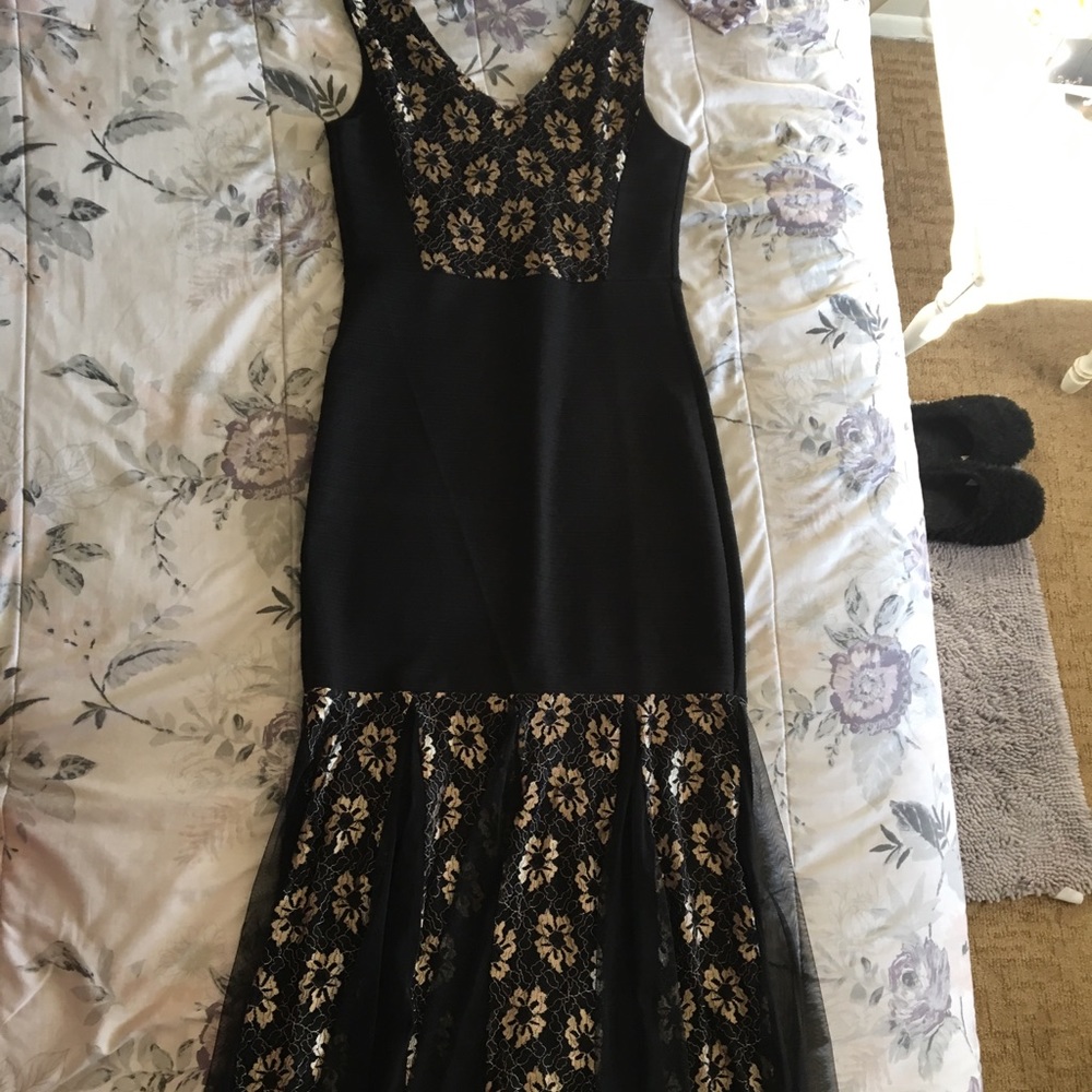 Black and gold flower gala dress
